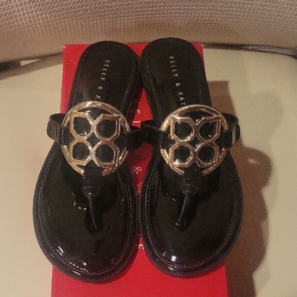 Kelly & Katie Black Sandals with Gold Accents
